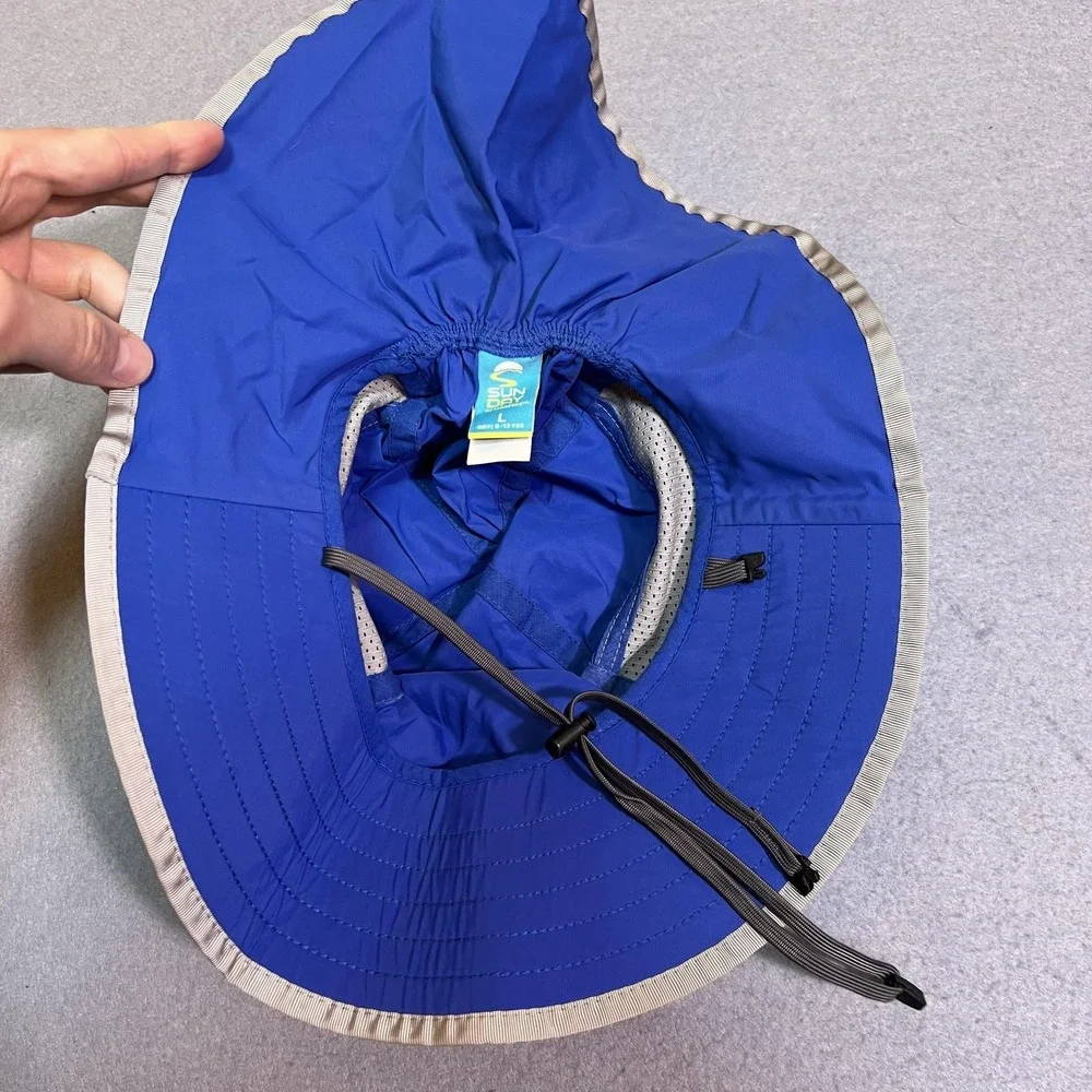 Sunday Afternoons Boys Sun Hat L Blue Wide Brim Mesh Chin Strap Summer Outdoor